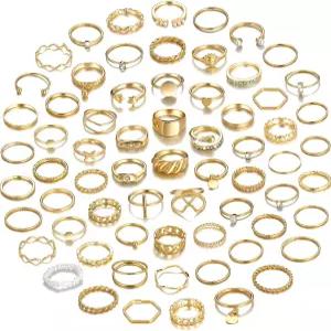 여성용 68개 골드 너클 링 세트 스태커블 보호 조인트 핑거 미디 실버 중공 조각 크리스탈 스태킹 팩
