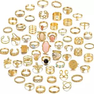 여성용 17KM 60개 골드 스택 링 세트 고급 빈티지 스태커블 팩 보석 선물용 핑거 미디 너클