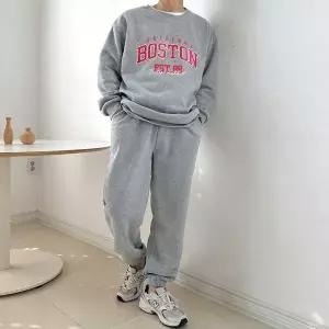남성 3컬러 영문 겨울 기모 맨투맨 조거 트레이닝세트