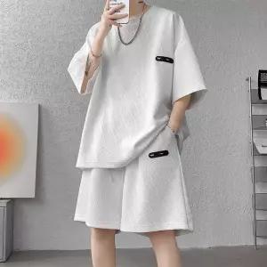 보니따스 남자 캐주얼 여름 트레이닝 티셔츠 세트 빅사이즈 반바지 자카르 반팔세트 코디 반팔 텍스쳐 복 A