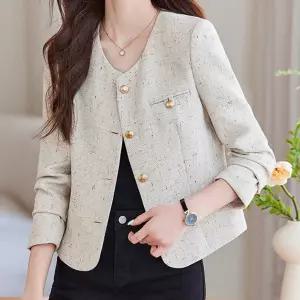여성 노카라 크롭자켓 직장인 오피스룩 출근 숏자켓 가을 코디 긴팔 자켓여 정장 하객 간절기 자켓 트위드