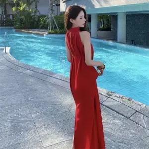 치마 롱 A라인 트임 여자스커트 드레스 허리 꼬임 생일 파티 펀칭 원템1