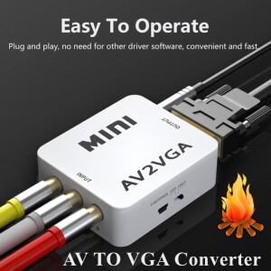 PzzPss 1080P 미니 소형 비디오 컨버터 RCA AV to VGA 변환기 (3.5mm 오디오 AV2VGA / CVBS + PC HDTV 지원