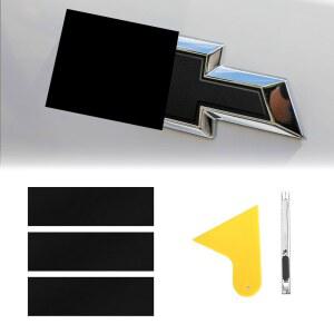 11.8인치 x 4인치 쉐보레 보타이 엠블럼 비닐 랩 키트(주걱 및 커터 포함)와 호환되는 QianBao 3Pcs 유니버설 로고 오버레이 블랙