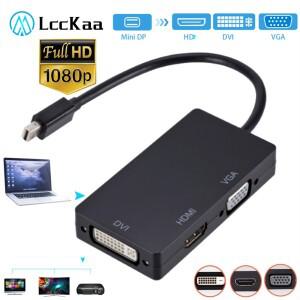 LccKaa 3 in 1 Thunderbolt Mini DP-HDMI VGA DVI 변환기 macbook 호환 Pro Air DisplayPort 용 4K 1080P