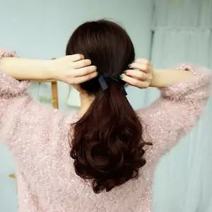 리본 웨이브 테일 가발 2p 묶음 머리 헤어 피스 묶은 숱커버 부분 올림 포니