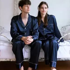 [하프클럽/알콩단잠]실크커플잠옷 결혼선물 S~3XL 샤무즈 커플룩 파자마 상하의 세트