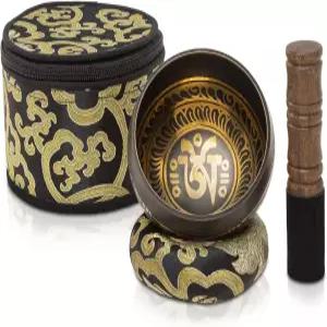 티베트 노래 그릇 세트 4인치 - 네팔에서 수작업으로 제작된 보관 케이스 사운드 힐링 배스 레이키 요가