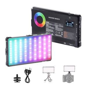 NEWER 베이직 RGB 비디오 라이트, 8W 2700K-7500K 휴대용 풀 컬러 17 장면 CRI97, 4000mAh 충전식 금속 소형 LED 카메라 패널 조명, DSLR 삼각대 스트리밍 녹화, SL90C