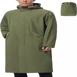 UIQUR 남성용 롱 레인 재킷 윈드브레이커 방수 경량 패커블 러닝 하이킹 사이클링 골프 코트 후드 포함
