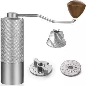 스테인리스 스틸 버가 있는 수동 커피 그라인더 에스프레소 여행 캠핑 및 사무실용 휴대용 실버