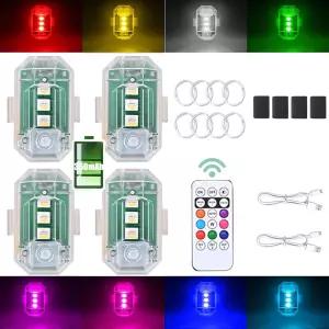리모컨이 있는 4PCS 무선 LED 스트로브 조명 350mAh USB 충전식 8색 고휘도 방수 충돌 방지 경고등 자동차