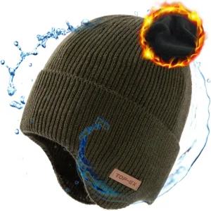 TOP-EX 드라이 니트TM 방수 플리스 안감 XL XXL 이어 플랩 50 메리노 울 추운 날씨 스키 러닝 비니