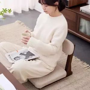 전통 나무 좌식의자 원목 패브릭 명상 린넨 일본의자 천연소재 낮은 샴페인