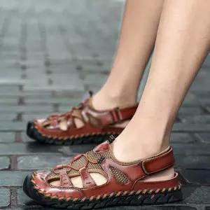 EAMT 캐주얼 여름 남성용 가죽 통기성 리얼 수제화 비치화 샌들 메쉬 쿨링 메시 YJ2