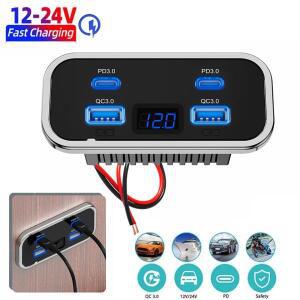 12/24V QC3.0 PD 차량용 충전기 소켓 퀵 차지 듀얼 USB QC 고속 아울렛 패널 어댑터 트럭 캠퍼 카라반용