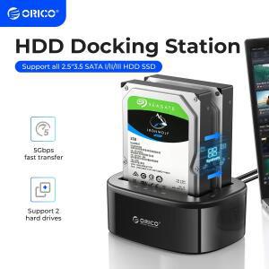 ORICO 듀얼 베이 하드 드라이브 도킹 스테이션2.5/3.5인치 HDD SSD SATA - USB 3.0 스테이션 12V3A 전원 어