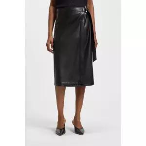 30프로 FA25 여성 레귤러핏 랩 프론트 인조 가죽 스커트 블랙(50549242001)