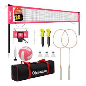 20피트 야외 배구 배드민턴 해변용 방지 새그 가능한 콤보 뛰어난 조절 알루미늄 세트 2개 뒷마당 라켓 네트 내구성이