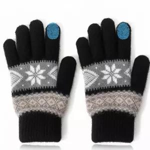 Utaly 니트 울 혼방 눈송이 겨울 장갑 남성 및 여성용 - 따뜻한 보온 5손가락 장갑, 블랙. 281261
