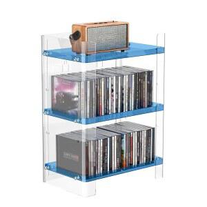 YFEEN 3 티어 클리어 아크릴 CD 정리함, 최대 54장의 CD, 조리대 보관함, 미디어 선반, 홈 오피스 보관함