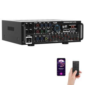 홈 시어터, 카 오디오, 노래방, 파티, 야외 캠핑을 위한 Viprh 2000W 스테레오 오디오 앰프(다중 입력 모드 포함) EQ 믹서, 마이크 입력, 리모컨, 2.0 채널