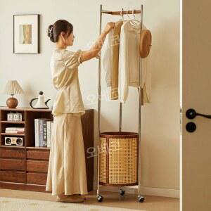 라탄행거 원목옷걸이 수납선반 원목 행거 선반 무뚜껑