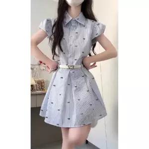 엘럽 여자 원피스 스커트 여름 정장 벨트 속 히든 지퍼 스트라이프 셔츠 1 원템2