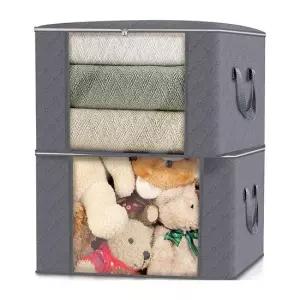 오엠티 투명창 패브릭 리빙박스 옷정리함 55x42cm 지퍼 커버 100L 이불 수납함