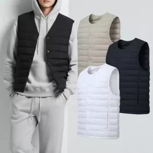 [화이트빌딩]웰론 가벼운 V넥 U넥 넥변형 라운드 경량 패딩조끼 캠