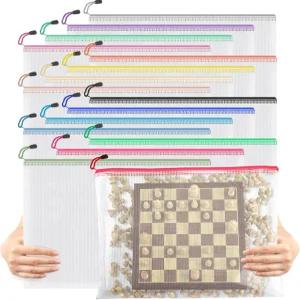 Umriox 16팩 대형 지퍼백 16.9x12.4인치 정리용 A3 16색 메쉬 문서 파우치 보드 게임용 달린 보관 가방