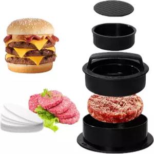 KWBLWF 3-in-1 햄버거 패티 프레스 메이커 - 100개의 왁스 페이퍼가 포함된 논스틱 버거 도구 박제