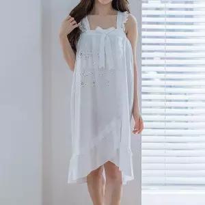 [지니골프]여성골프샤워가운 해바라기 순면 끈가운 아이보리