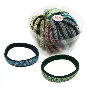 체크 납작고무줄 30P 코사지 헤어밴드머리끈 고무 여성 머리 대용량