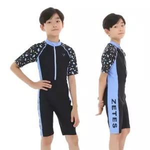 [제테스]제테스 남아동 올인원 집업 반팔 5부 래쉬가드 수영복 FISH BK B_1O065