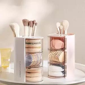 브러쉬 퍼프 정리함 2단 3단 수납박스 먼지차단 메이크업 케이스