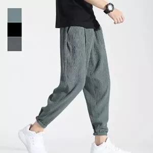 남성 린넨 허리밴딩 롤업 7부 스타일링 배기 일자팬츠 (HSJ-WFFHFN3)