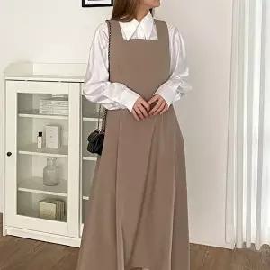 [옷자락][클리어런스]가을하객룩원피스 나시 스퀘어넥 박시 롱원피스_5