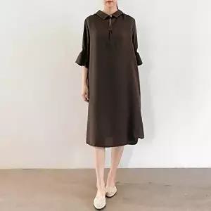 [옷자락][클리어런스]여름 중년 엄마옷 프릴 소매 찰랑 쉬폰 롱원피스_5