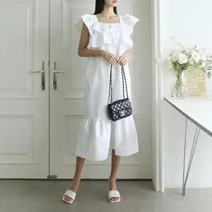 [옷자락][클리어런스]여름 러블리 어깨 프릴 썸머 머메이드 롱원피스_5