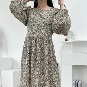 [옷자락][클리어런스]가을 스퀘어넥 플라워패턴 등원룩 퍼프 롱원피스_5