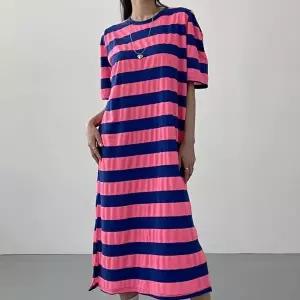 [옷자락][클리어런스]썸머 호캉스 단가라 배색 박시 오버핏 롱원피스_5