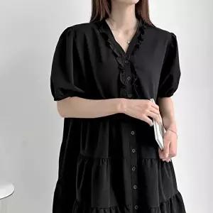 [옷자락][클리어런스]미니캉캉 a라인 베이비돌 여름 퍼프반팔 원피스_5