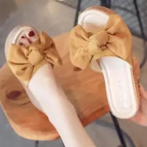 여성 여름 왕리본 통굽 슬리퍼 리본 스트랩 키높이 샌들