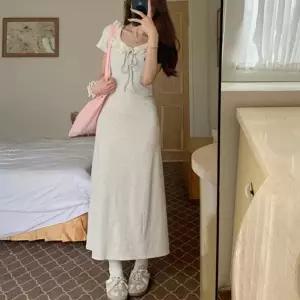 여성 여름 데일리 바캉스 프릴 레이스 카라 롱 원피스