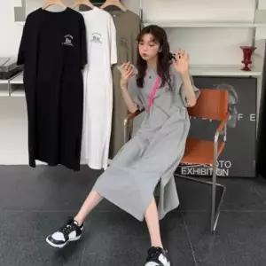 여성 여름 캐주얼 레터링 임부복 반팔 롱 치마 원피스