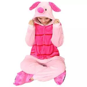 Piglet Onesies 귀여운 동물 Onesie 여자 남자 소년 잠옷 할로윈 파티 정장 겨울 홈 의상