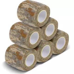자가 접착 카모 테이프 6롤 위장 손전등 보호 밴드 랩 자전거 야외 스포츠 사냥 활동 1.96 x 177 사막