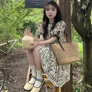 귀여운 여성 패턴 미니 원피스 URK359 실크 여성 레이어드 미니 파티복