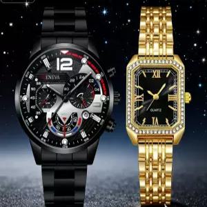 새롭고 아름답고 세련된 커플용 쿼츠 시계 패션 세트 합금 다이얼 데일리용